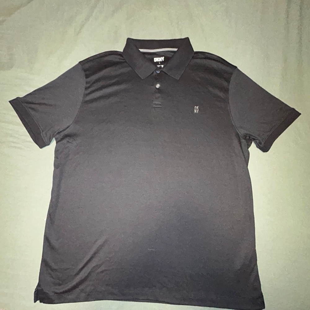 DKNY Black Performance Polo Shirt Moisture-Wicking Athletic